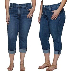 NYDJ Dayla Wide Cuff Capri Stretch Jeans Slimming Lift Tuck Dark Wash Size 16